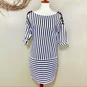 MAJE white, black stripped sweater dress size Lg